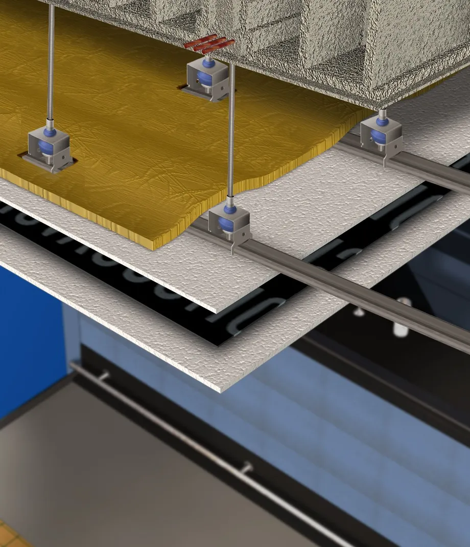 Sistema ChovACUSTIC para teto múltiplo com VISCOLAM 100